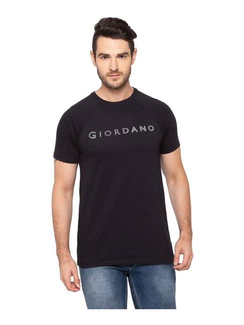 giordano black cotton comfort fit logo printed t-shirt