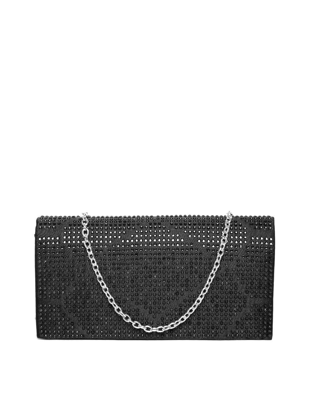 giordano black embellished clutch with chain strap