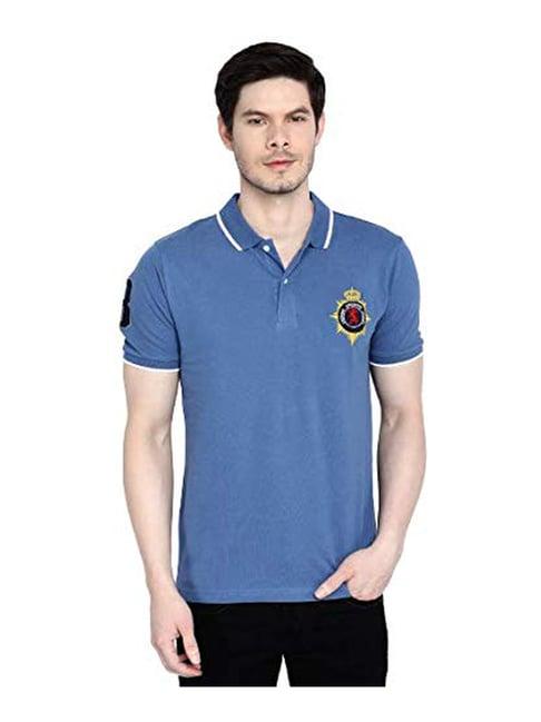 giordano blue cotton comfort fit embroidered polo t-shirt