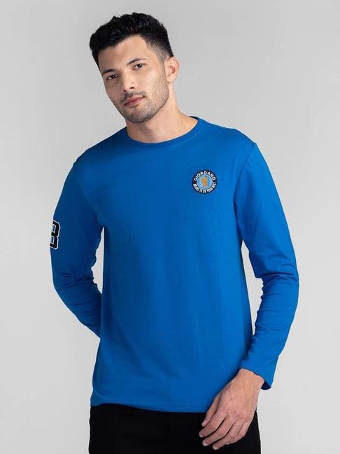 giordano blue slim fit logo print crew t-shirt
