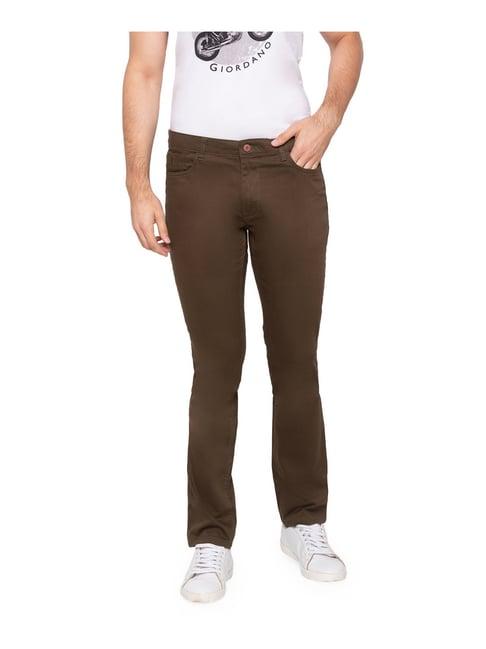 giordano brown cotton regular fit chinos