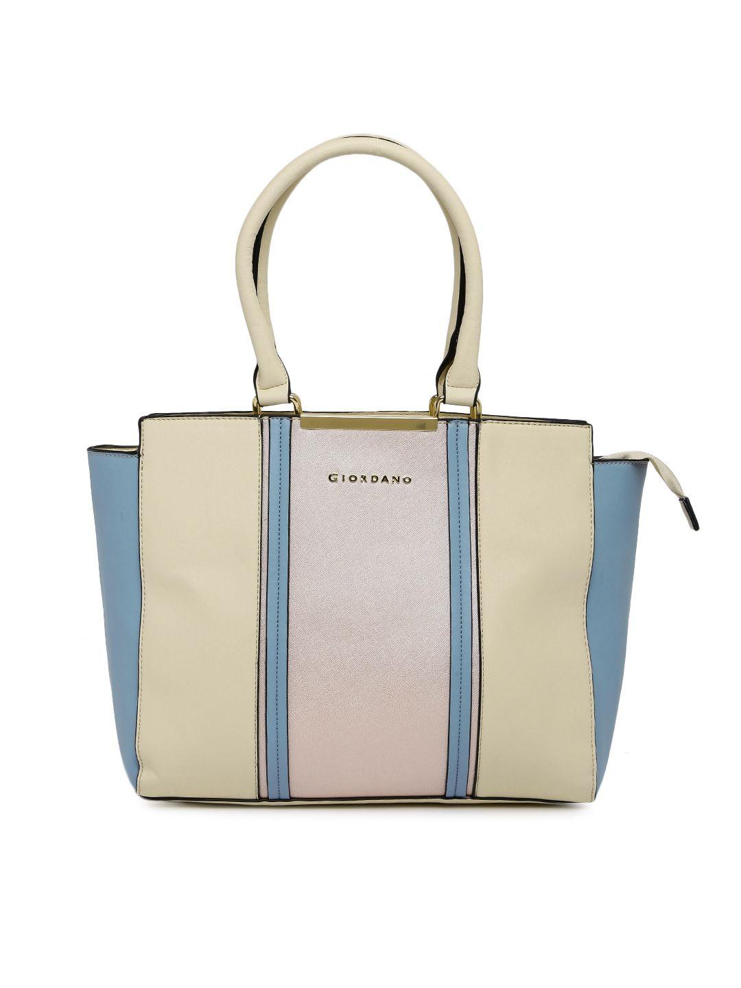 giordano cream-coloured & blue colourblocked shoulder bag