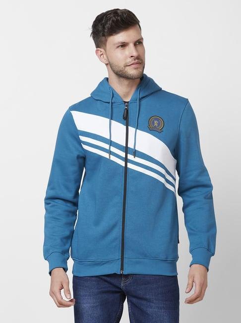 giordano crystal blue regular fit striped hooded sweatshirt