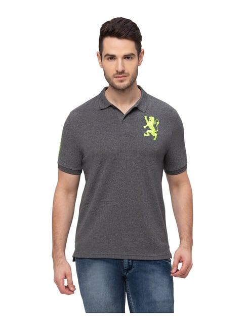 giordano dark grey cotton comfort fit embroidered polo t-shirt