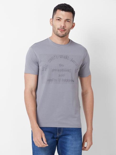 giordano dark grey cotton slim fit self pattern t-shirt