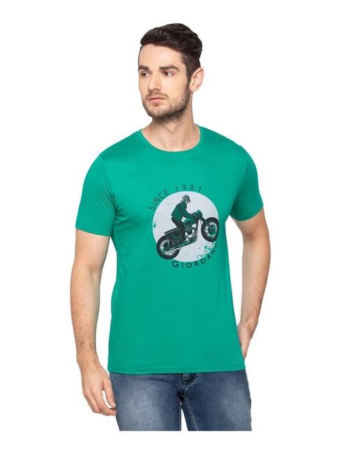 giordano green cotton comfort fit printed t-shirt