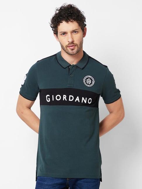 giordano green slim fit colour block polo t-shirt