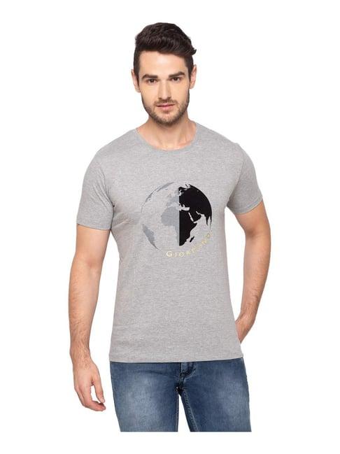 giordano grey cotton comfort fit printed t-shirt