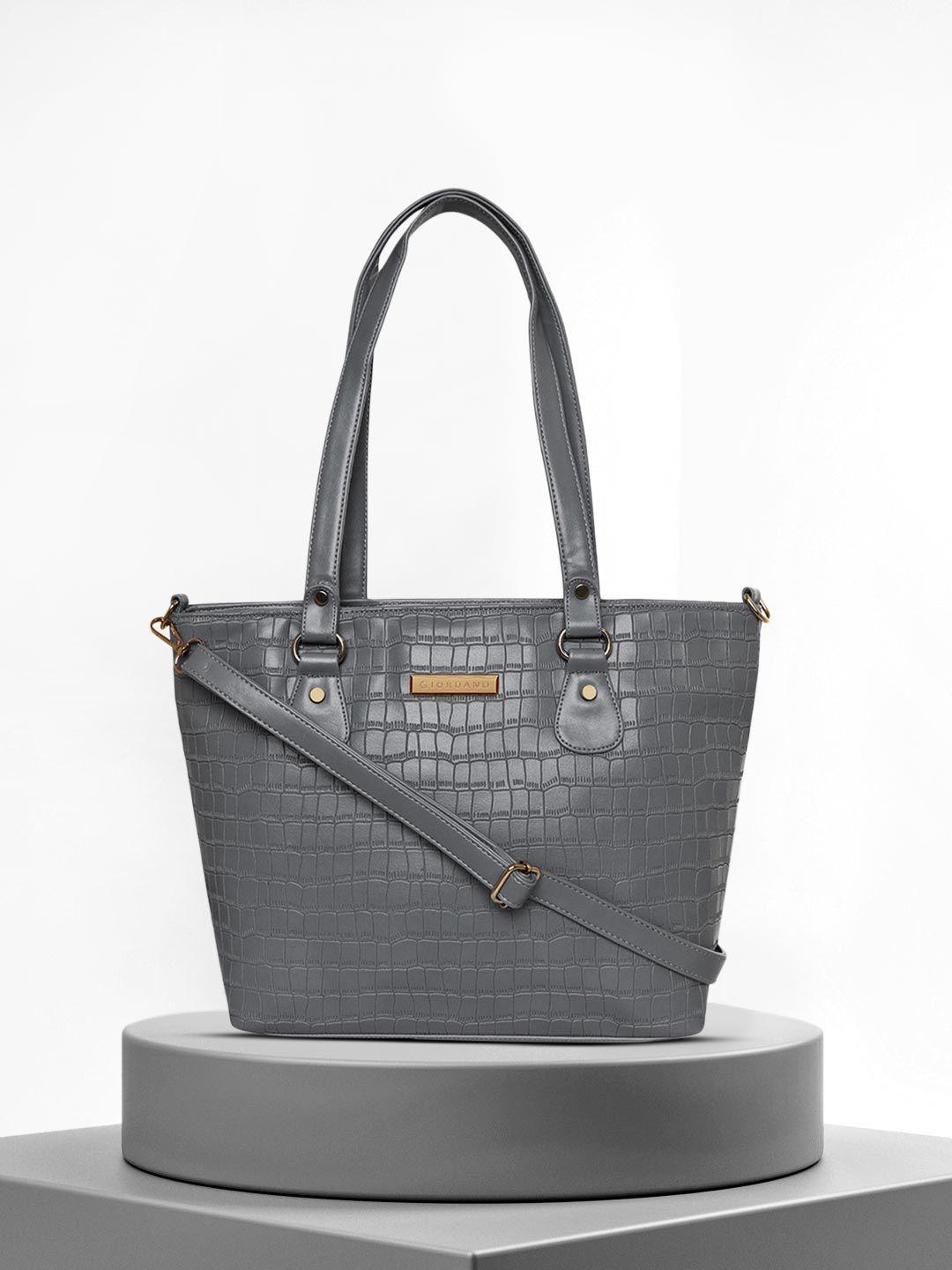 giordano grey textured pu structured shoulder bag with long detachable strap