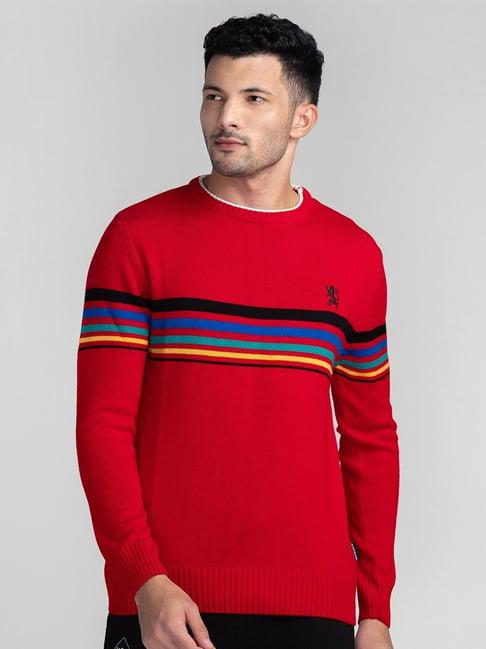 giordano jalapeno red regular fit striped sweater