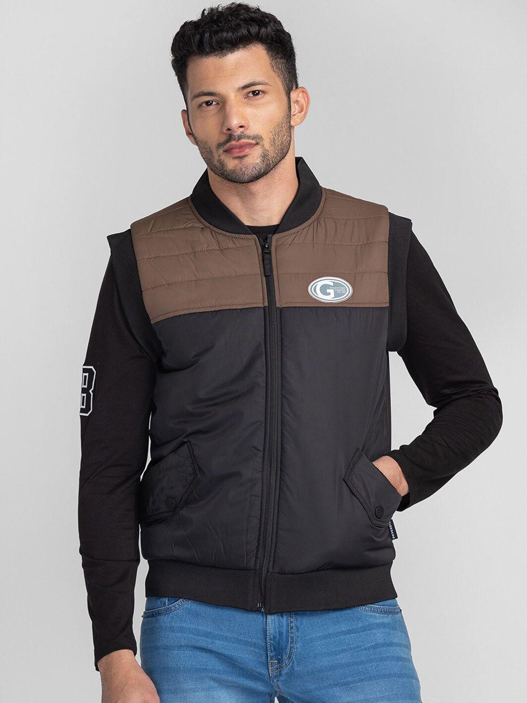 giordano men black colourblocked lightweight padded jacket with patchwork