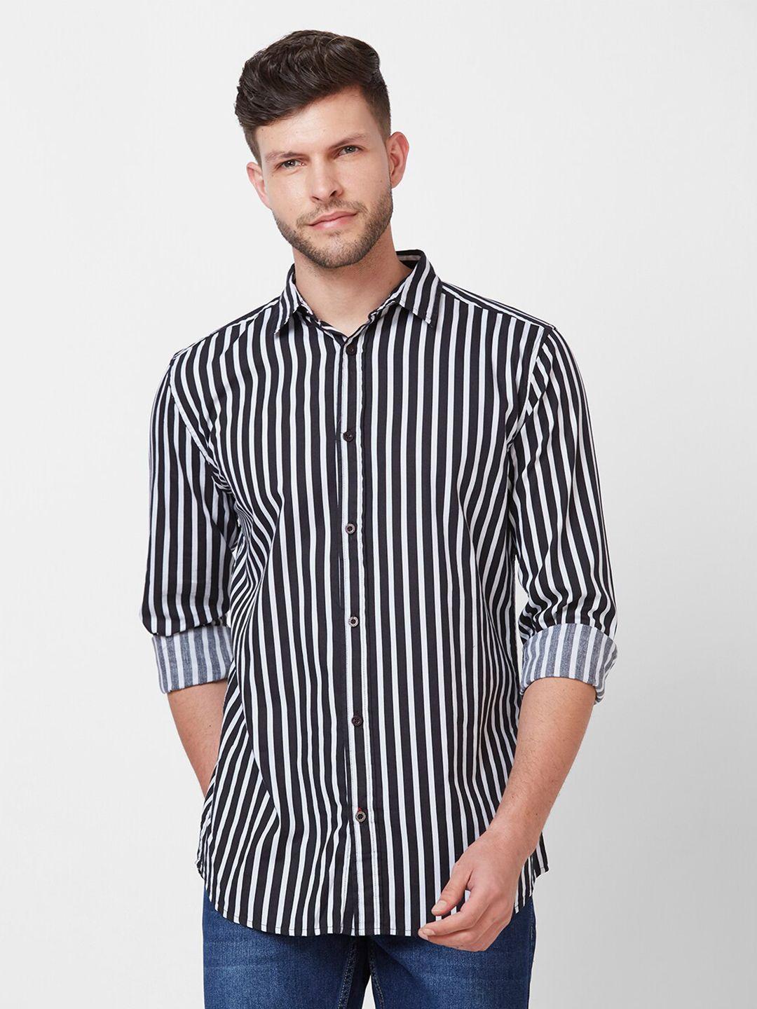 giordano men black slim fit opaque striped casual shirt