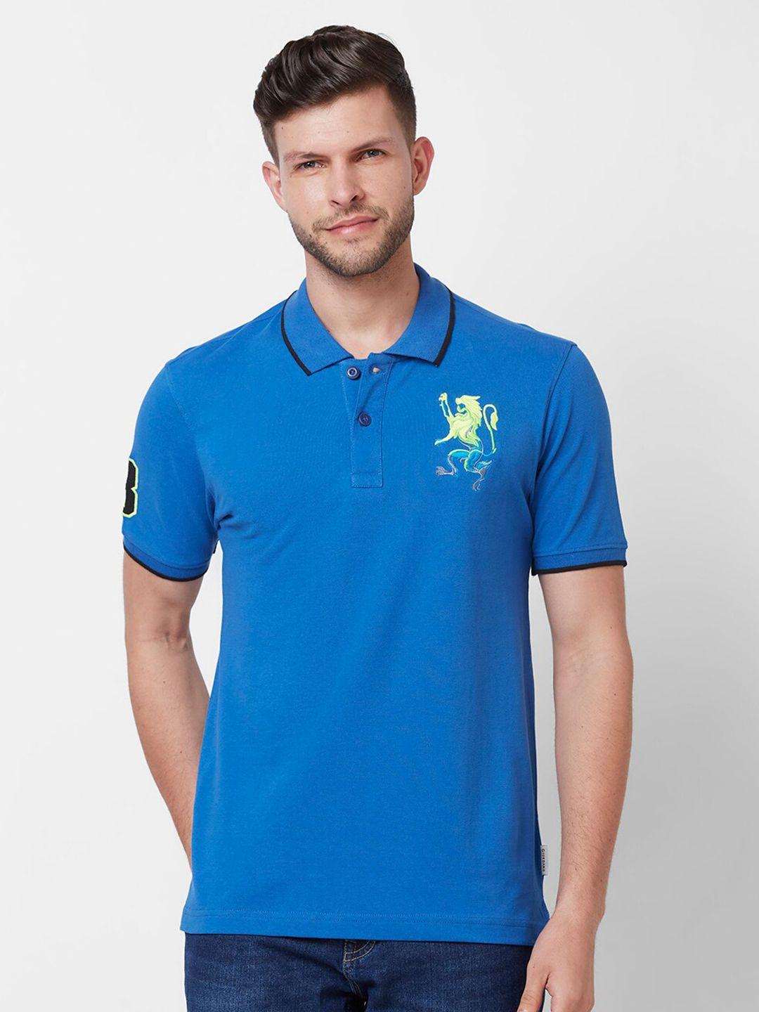 giordano men blue polo collar pure cotton slim fit t-shirt