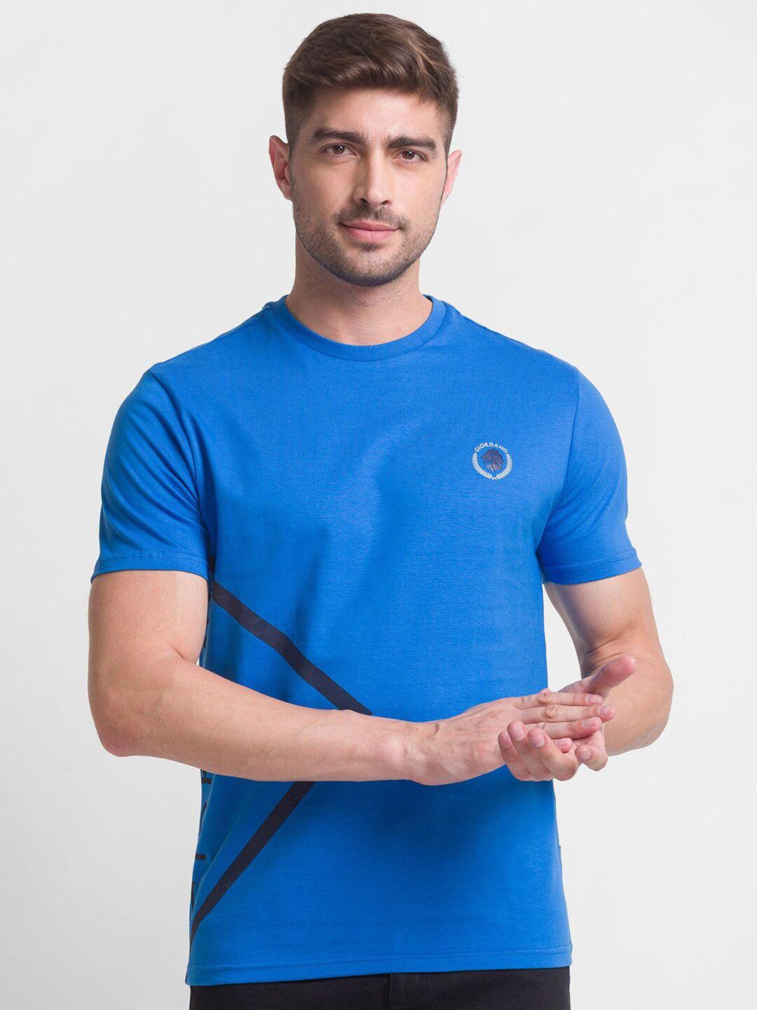 giordano men blue printed slim fit t-shirt