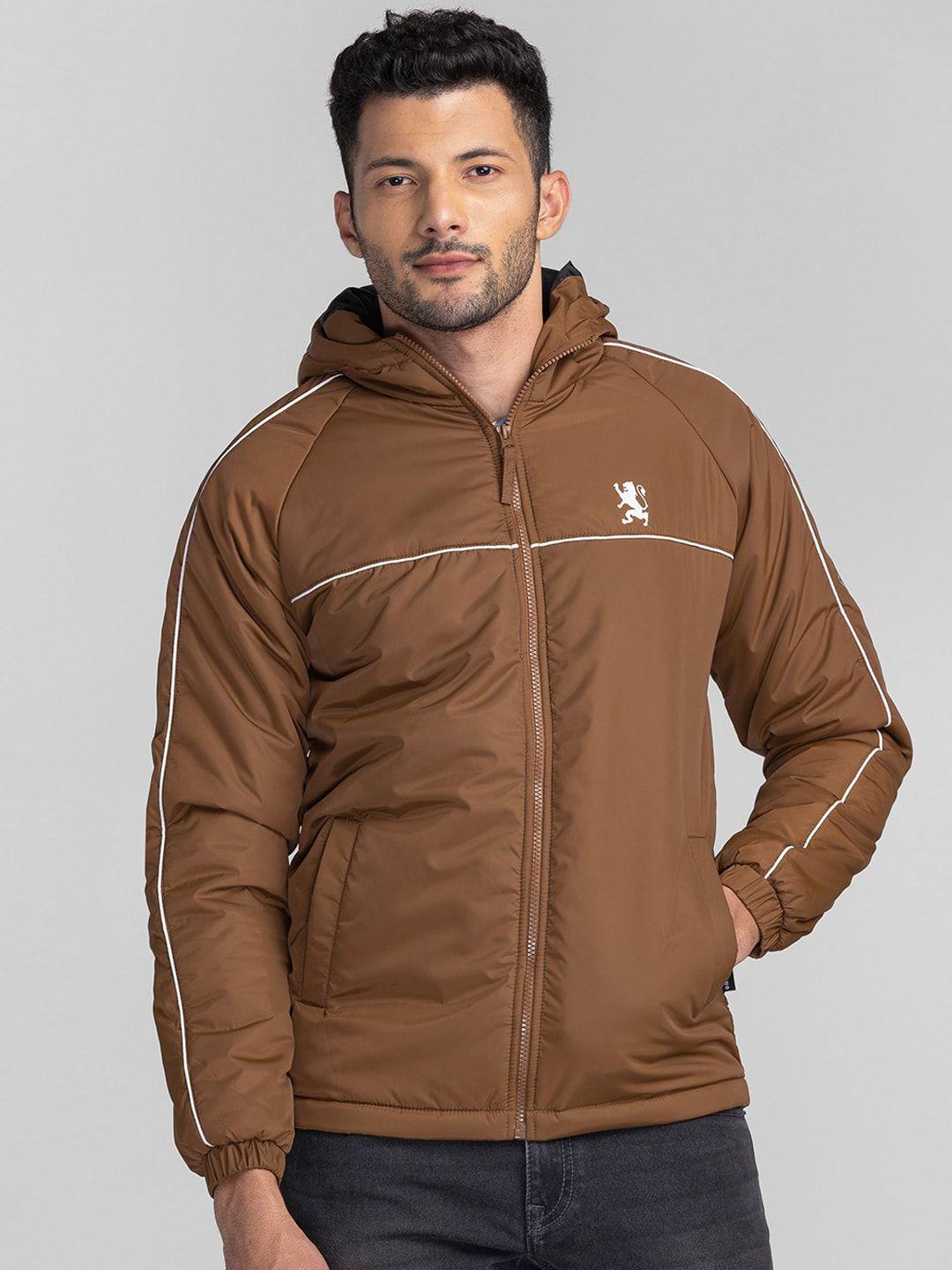 giordano men brown colourblocked lightweight padded jacket