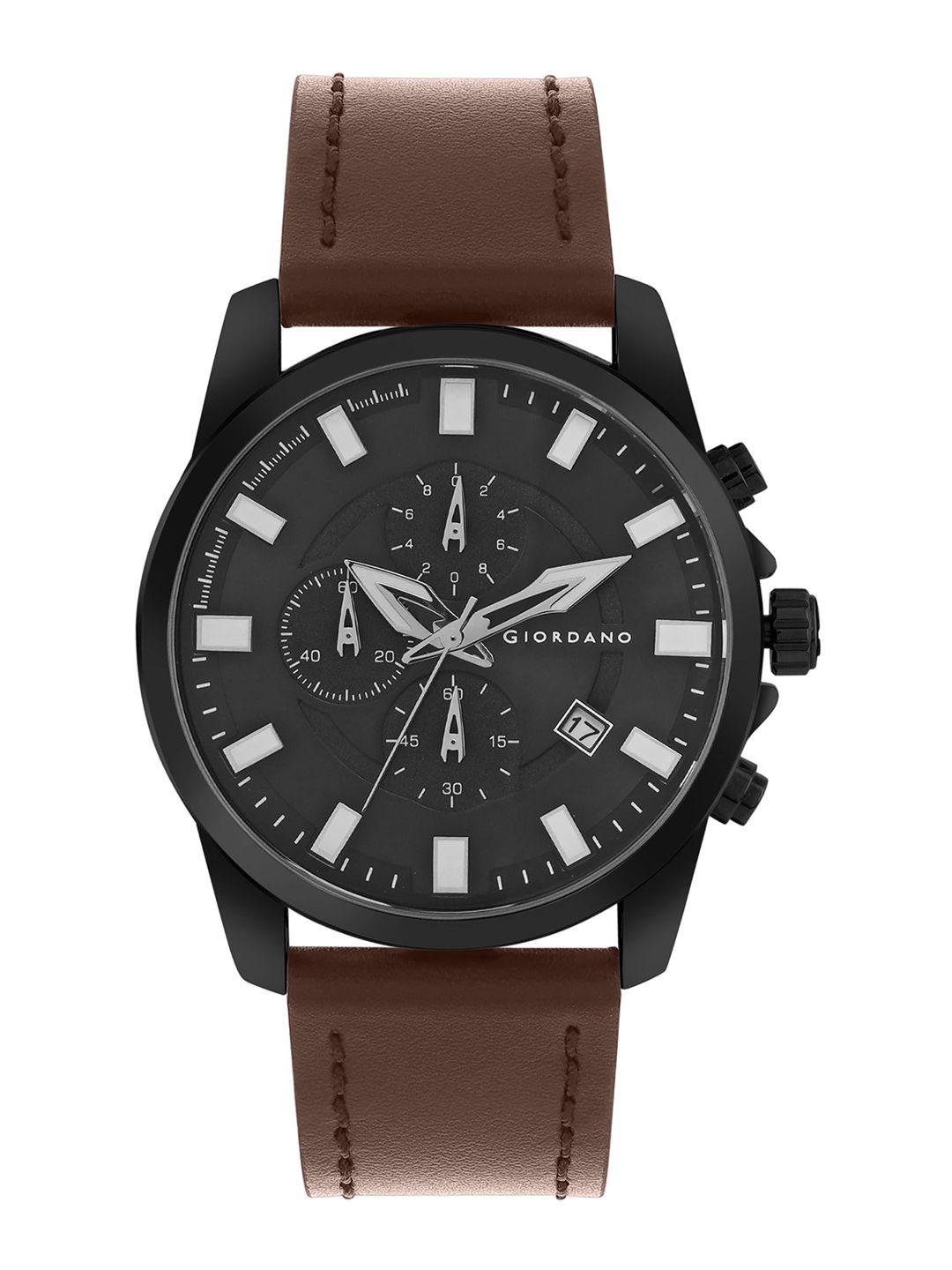 giordano men dial & leather straps water resistant analogue watch gz-50077-02