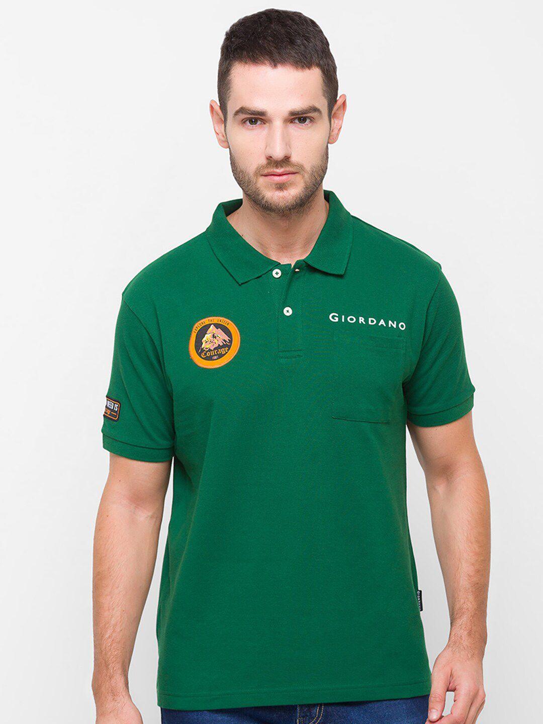 giordano men green polo collar pockets slim fit cotton t-shirt