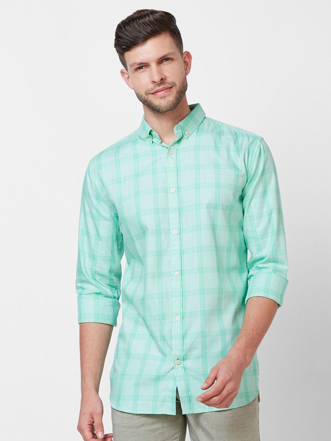giordano men green slim fit opaque checked casual shirt