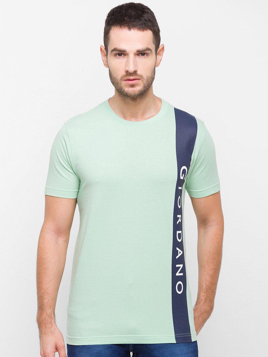 giordano men green typography printed slim fit cotton t-shirt