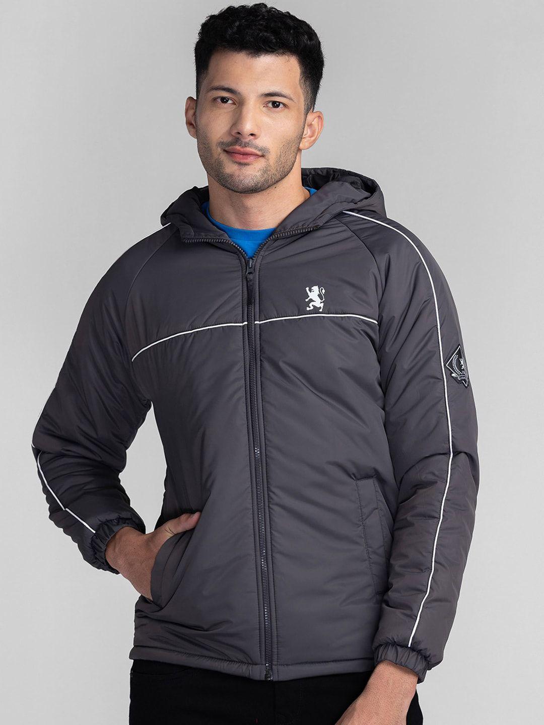giordano men grey geometric colourblocked lightweight sporty jacket