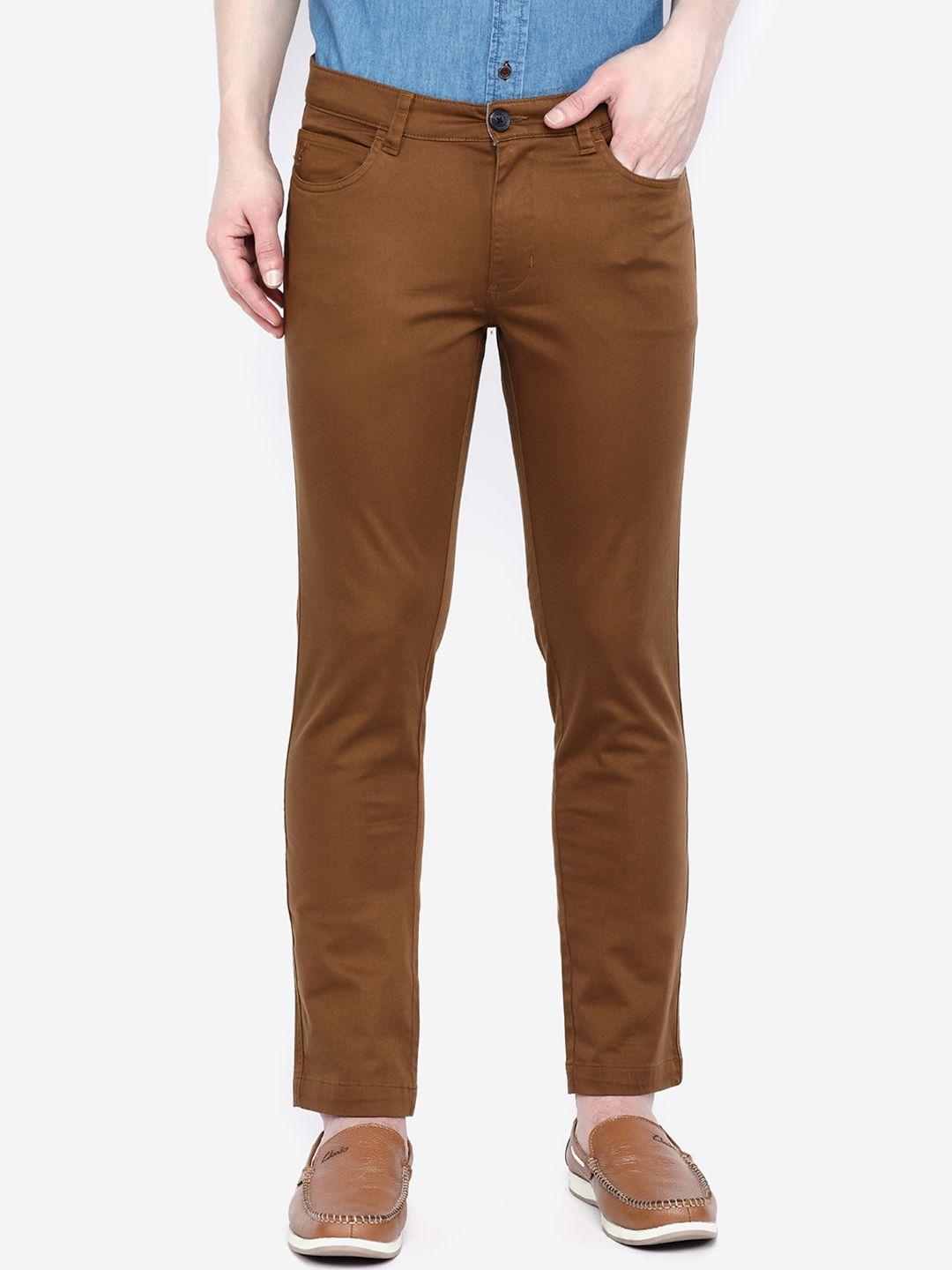 giordano men khaki smart slim fit solid regular trousers