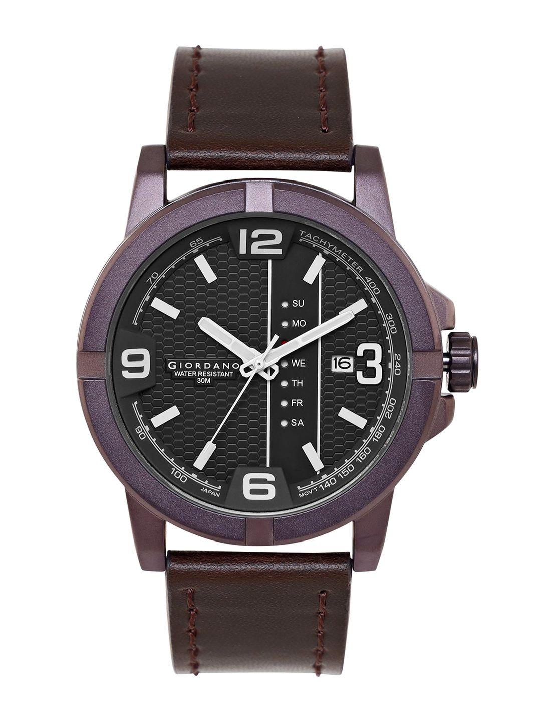 giordano men leather straps analogue watch gd-50007-02