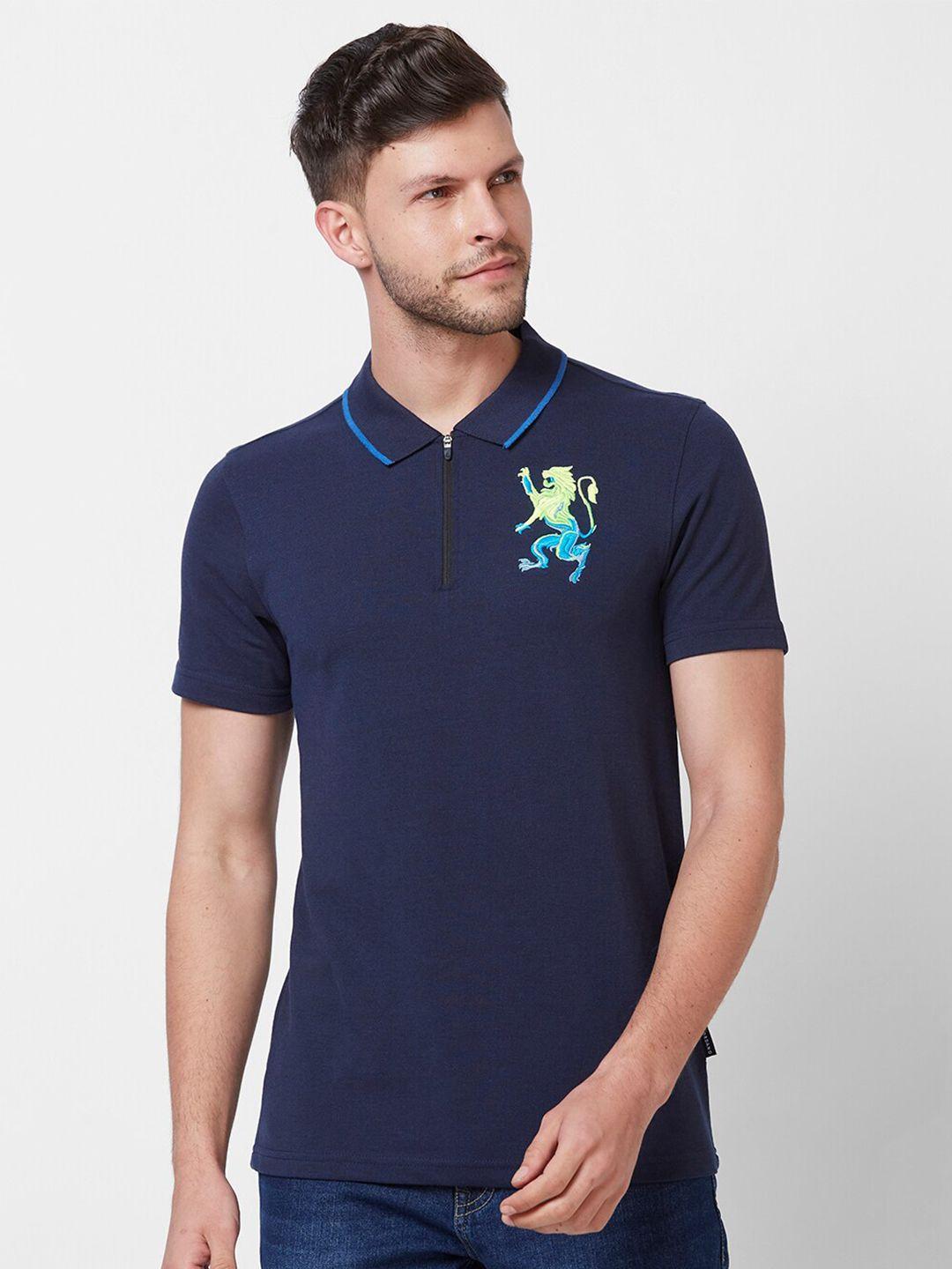 giordano men navy blue polo collar pure cotton slim fit t-shirt