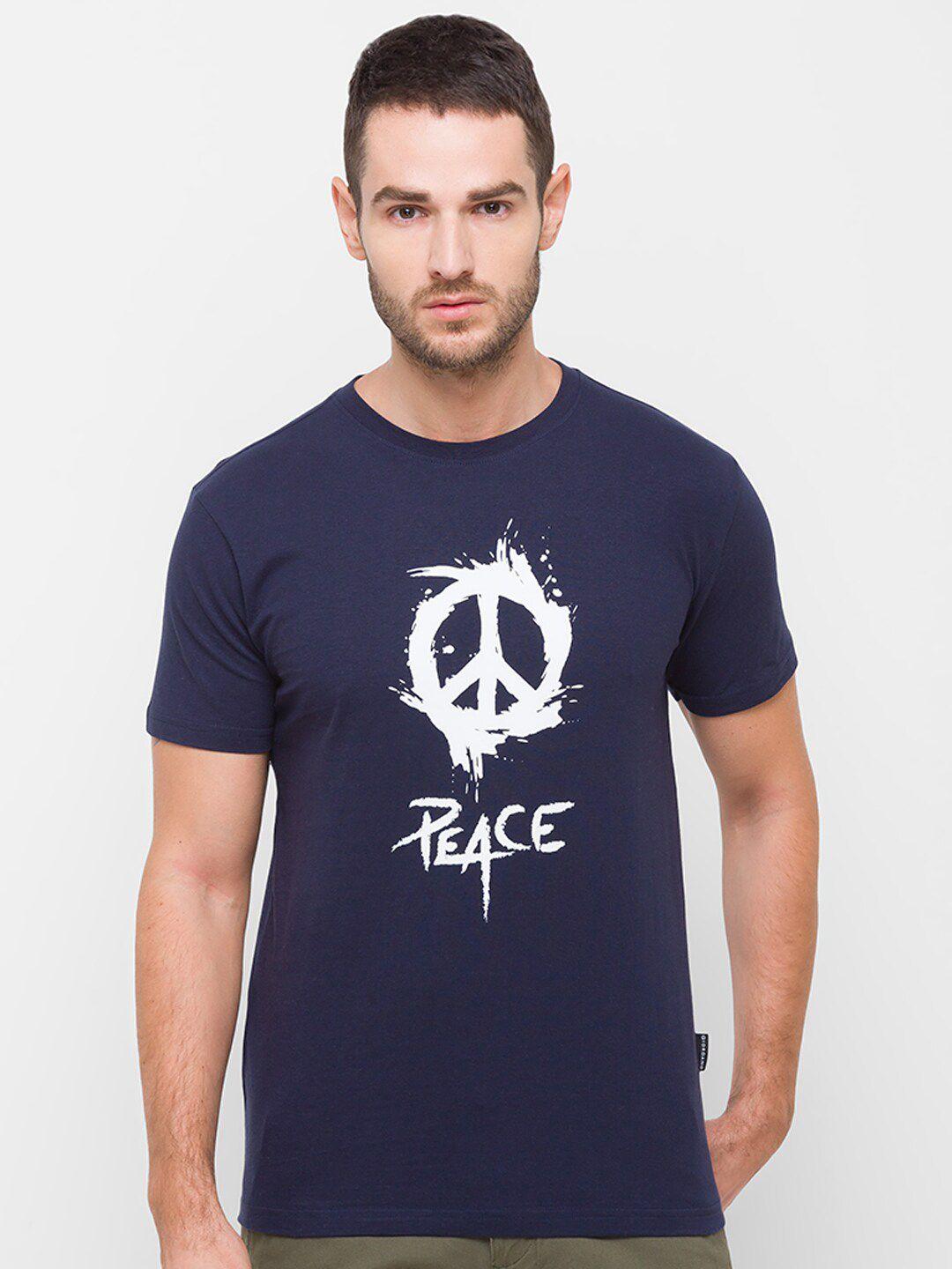 giordano men navy blue printed slim fit cotton t-shirt