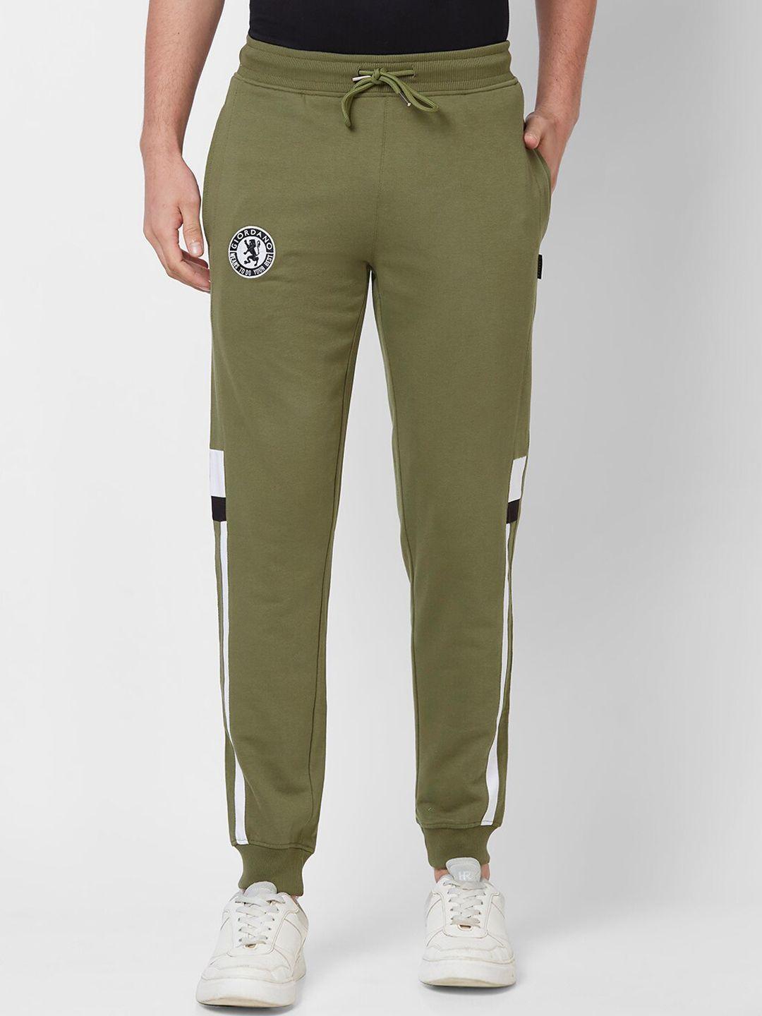 giordano men olive green slim fit joggers trousers