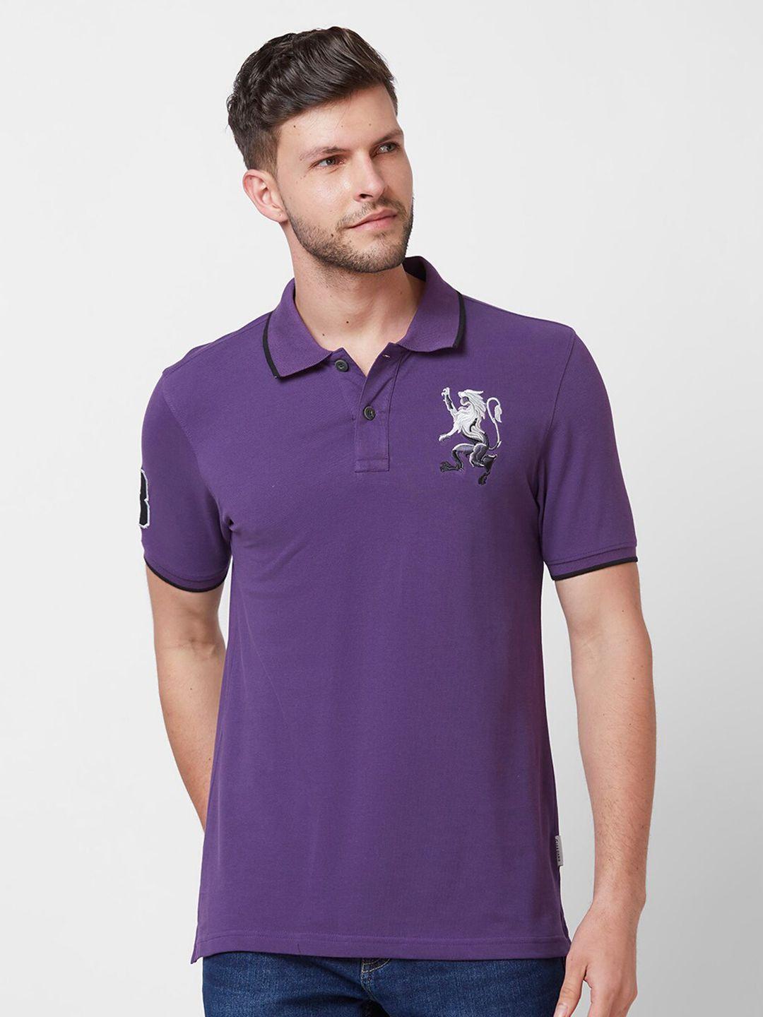 giordano men purple polo collar pure cotton slim fit t-shirt