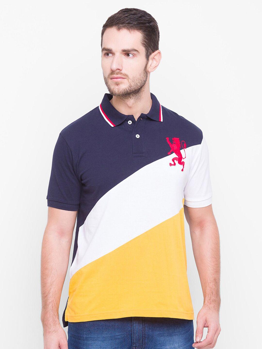 giordano men white and yellow polo collar applique slim fit t-shirt