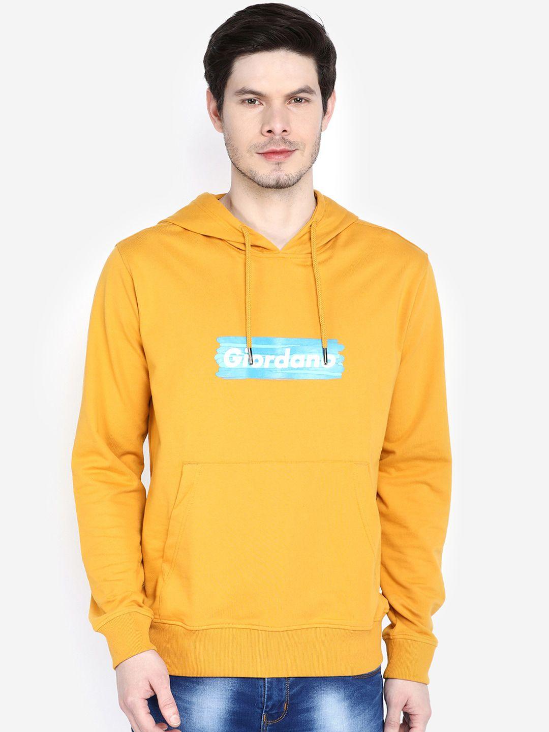 giordano men yellow printed hooded sweatshirt