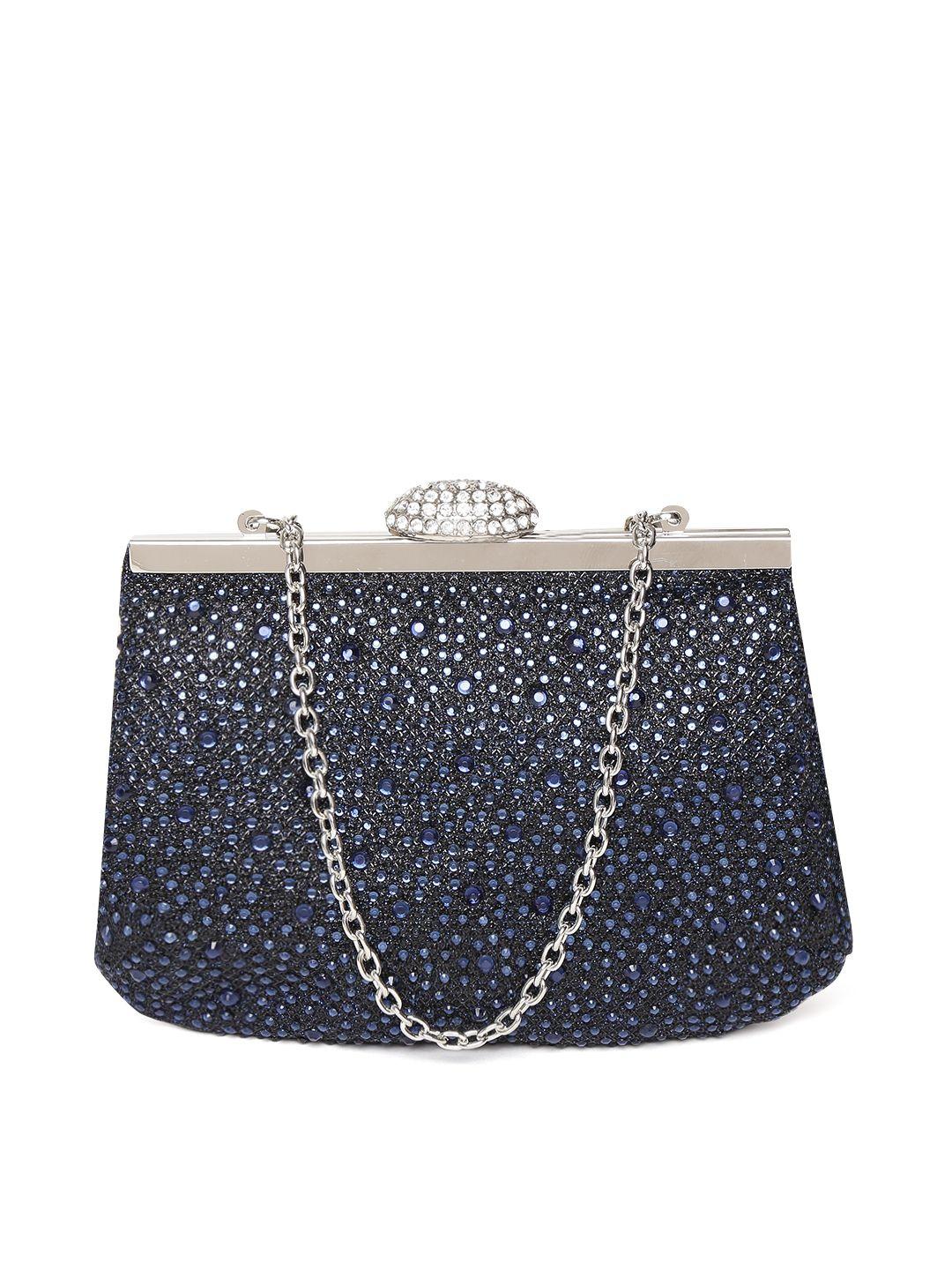 giordano navy blue embellished clutch with chain strap
