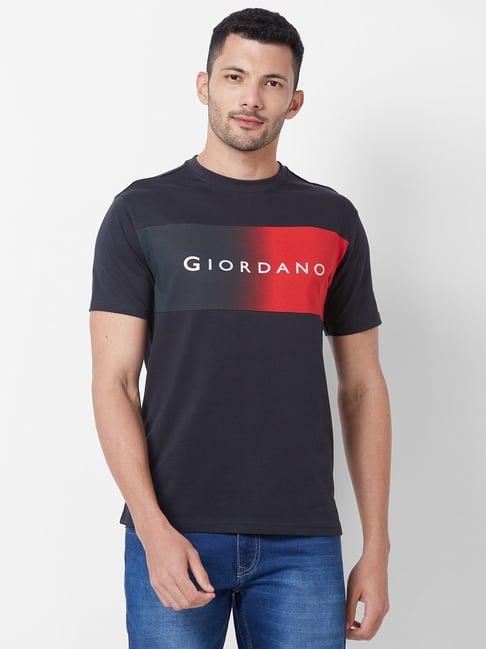 giordano navy cotton slim fit printed t-shirt