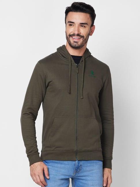 giordano olive cotton regular fit hooded sweatshirt