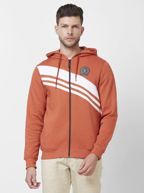 giordano orange regular fit striped hooded sweatshirt