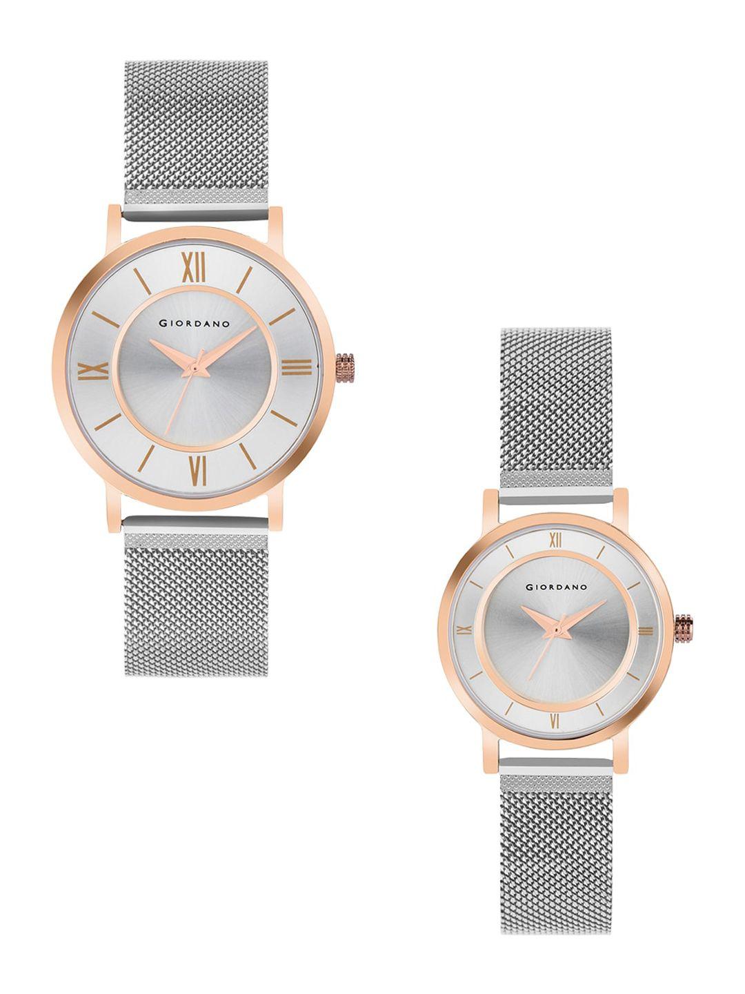 giordano pack-2  silver-toned dial bracelet style straps analogue watch gift set   gd-1172-seta-77