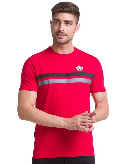 giordano red cotton slim fit striped t-shirt