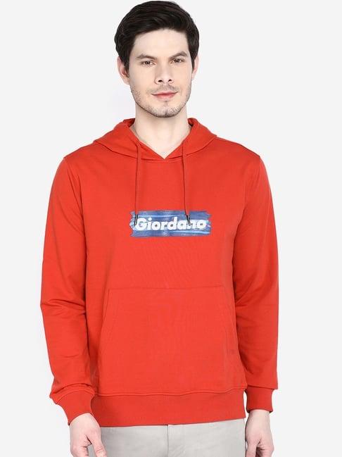 giordano red regular fit hooded sweatshirt