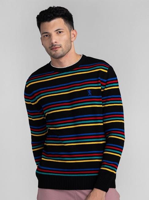 giordano signature black regular fit striped sweater