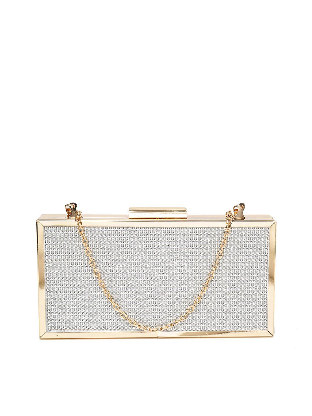 giordano silver-toned textured box clutch with chain strap
