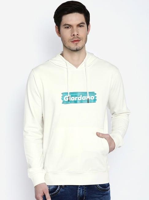 giordano snow white regular fit hooded sweatshirt