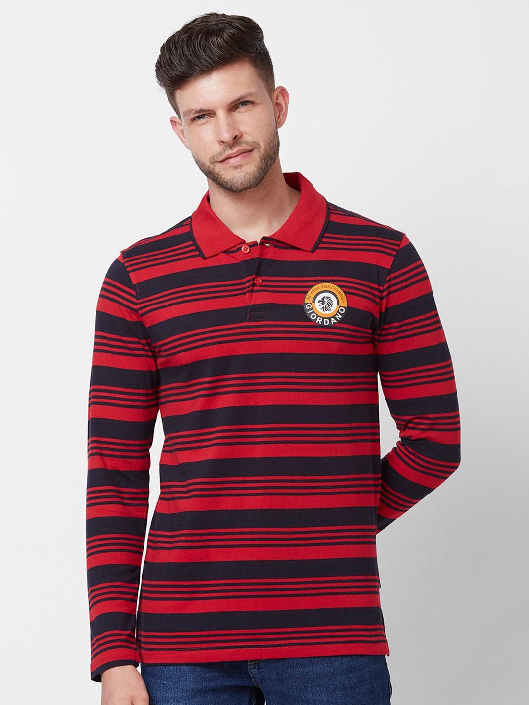 giordano striped polo collar pure cotton slim fit t-shirt