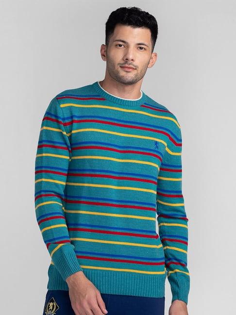 giordano teal regular fit striped sweater