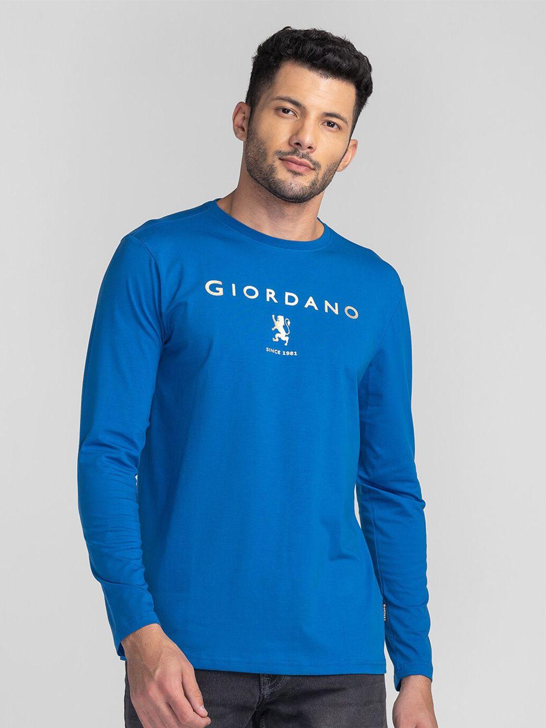 giordano typography printed cotton long sleeves slim fit t-shirt