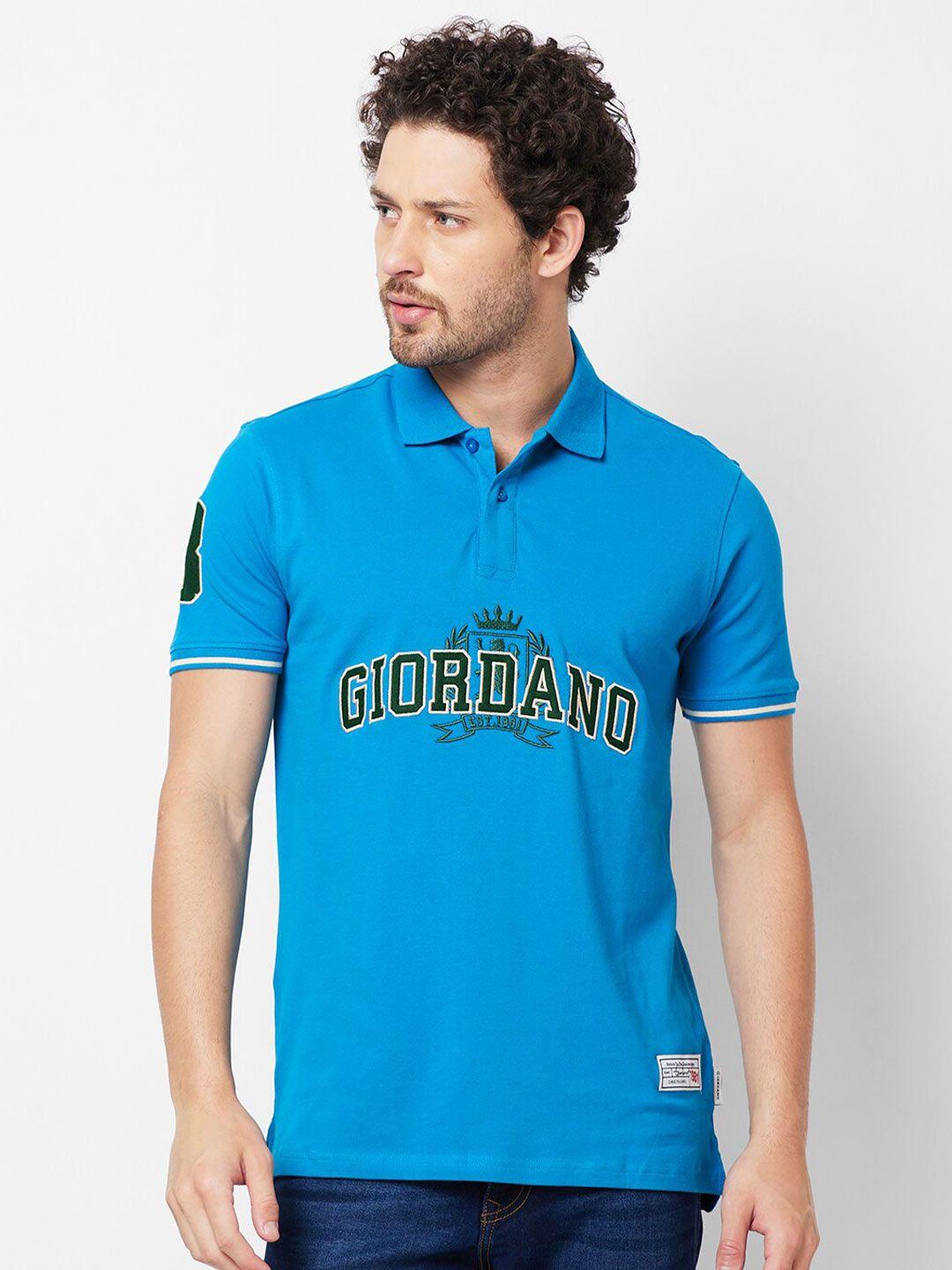 giordano typography printed polo collar slim fit cotton lycra  t-shirt