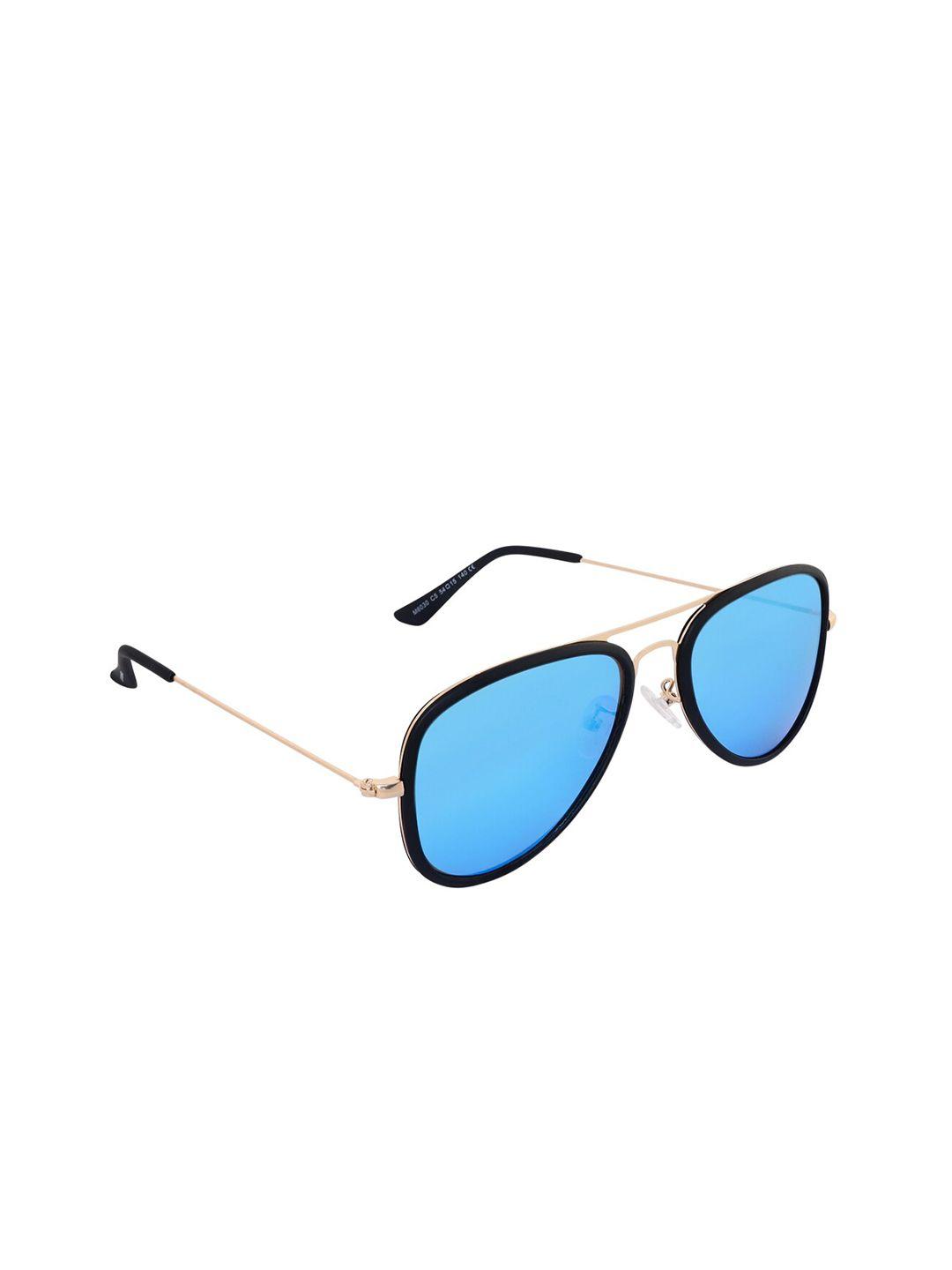 giordano unisex blue lens & gold-toned aviator sunglasses with polarised lens ga6030c05