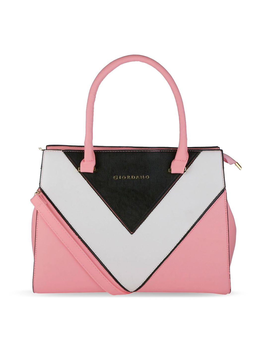 giordano white & pink colourblocked handheld bag