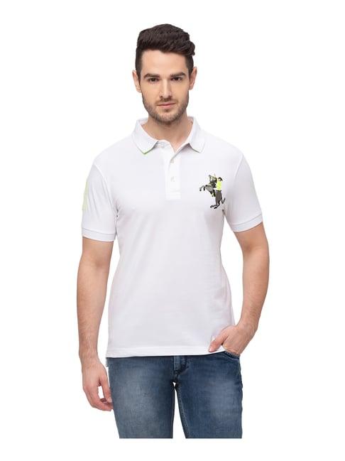 giordano white cotton comfort fit embroidered polo t-shirt