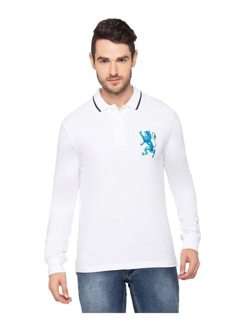 giordano white cotton comfort fit embroidered polo t-shirt